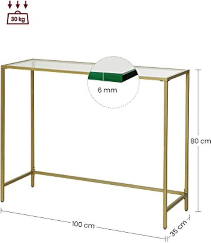 Moderne Console Tafel - Goud - Gehard Glas - Metalen Frame - Verstelbare Voeten