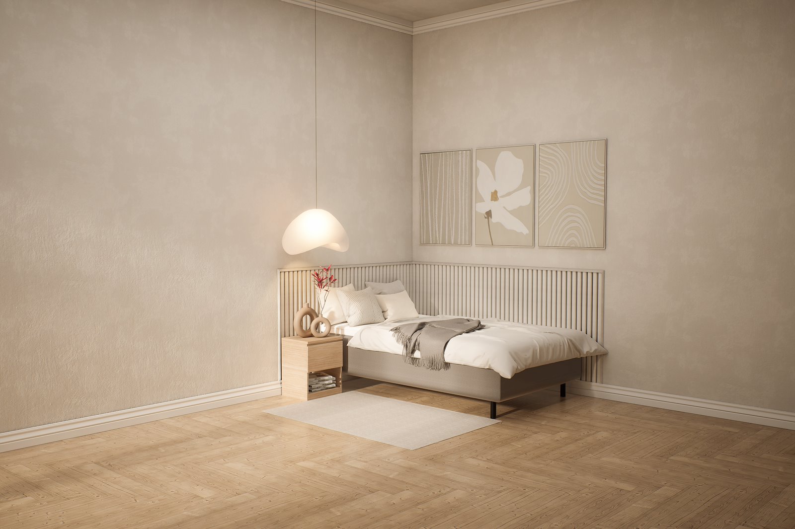 Premium 10 rammeseng Tekstil Storm 09 beige. Medium liggekomfort, Premium 10 overmadras og runde sorte 15 ben.