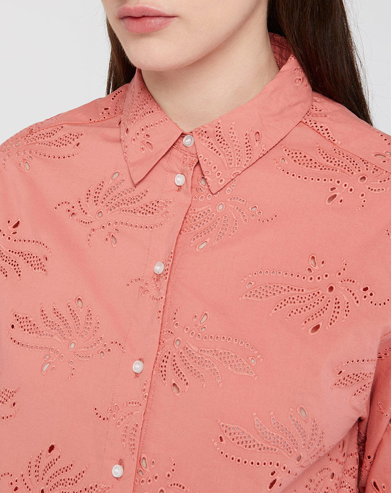 Galeries Lafayette Chemise Ebrizia brodée ajourée bois de rose
