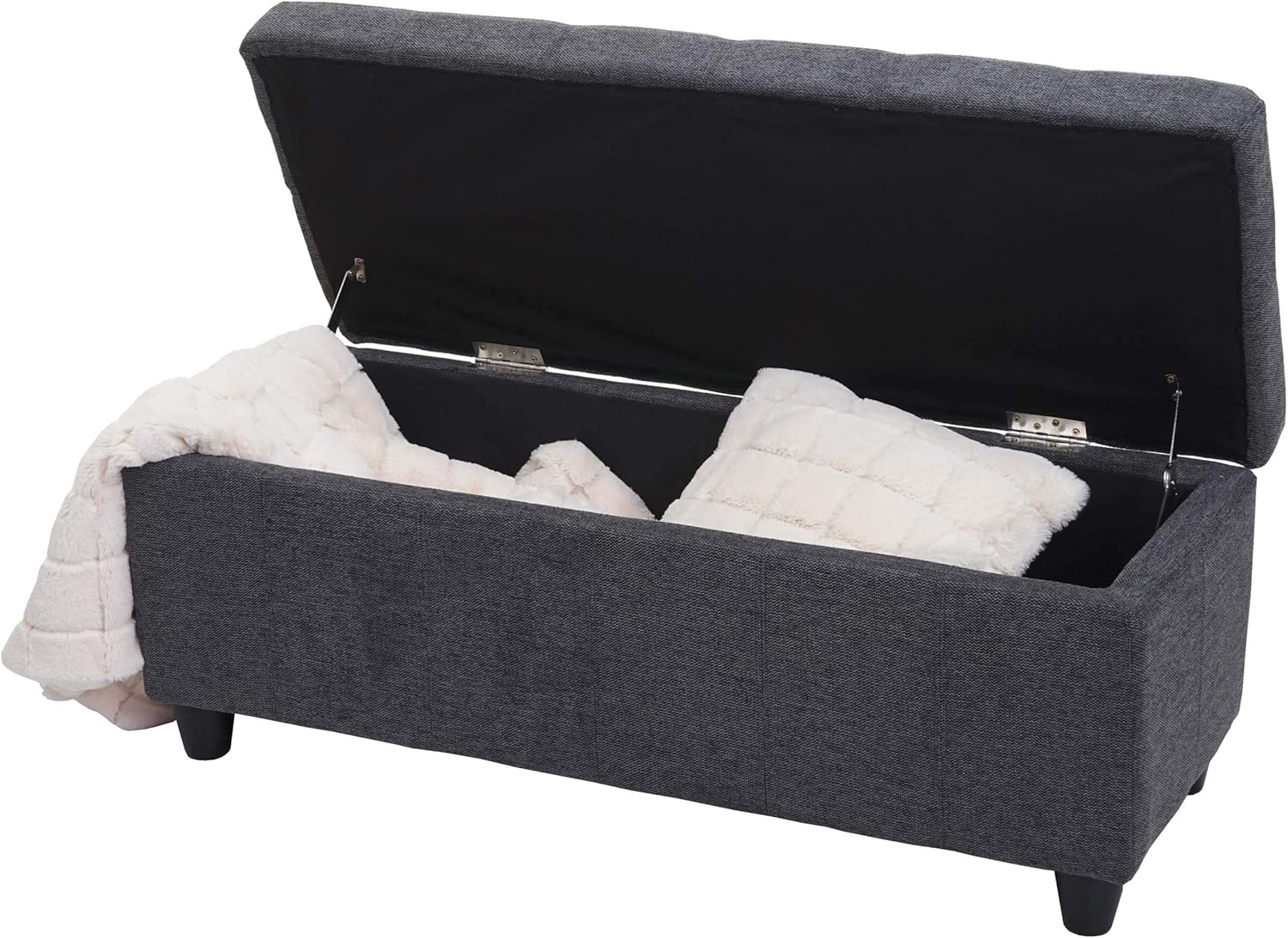 Mendler Aufbewahrungs-Truhe Kriens, Sitzbank Bank, Stoff/Textil, 45x114x45cm FSC®-Zertifiziert - dunkelgrau