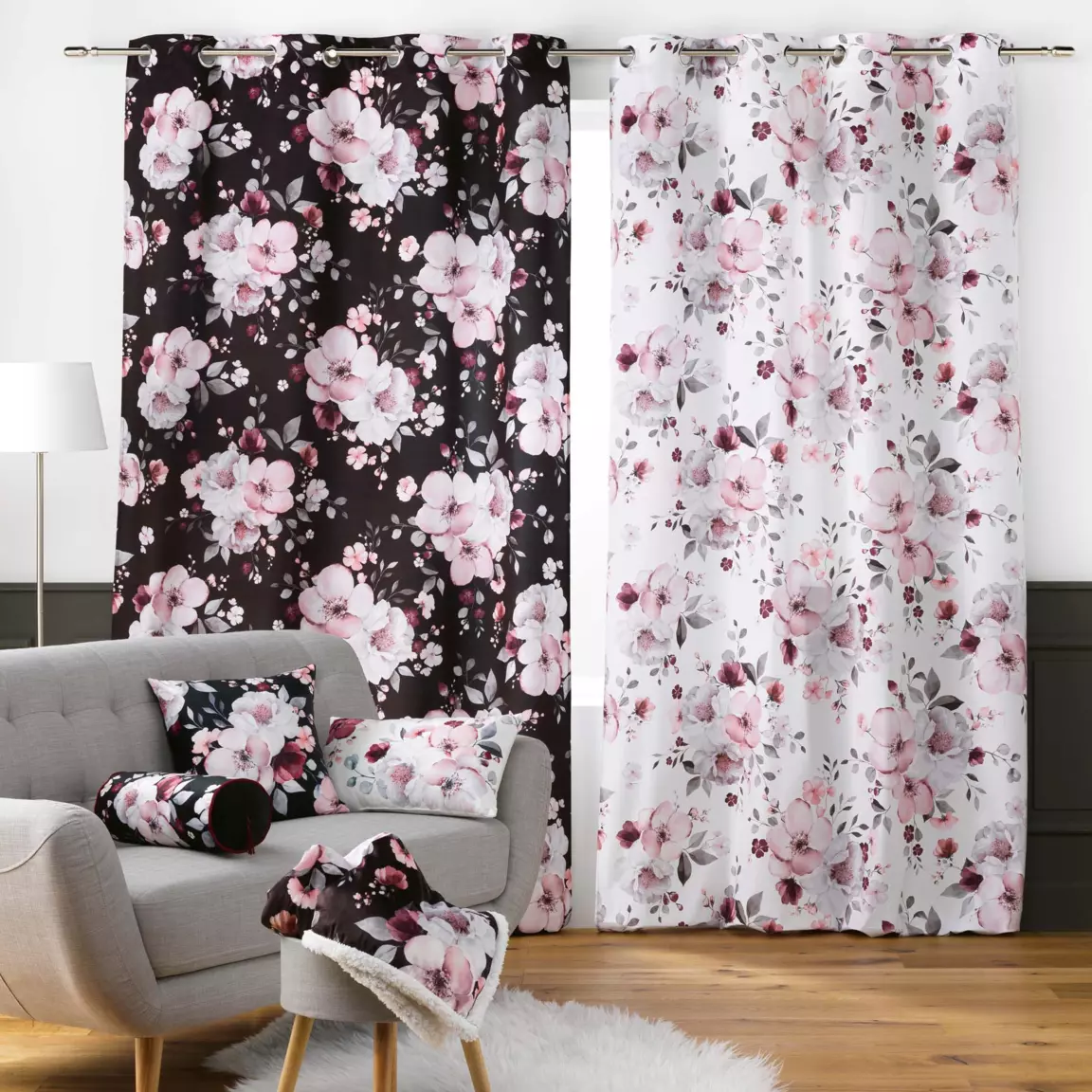 Rideau (140 x 240 cm) Velvet flower Blanc