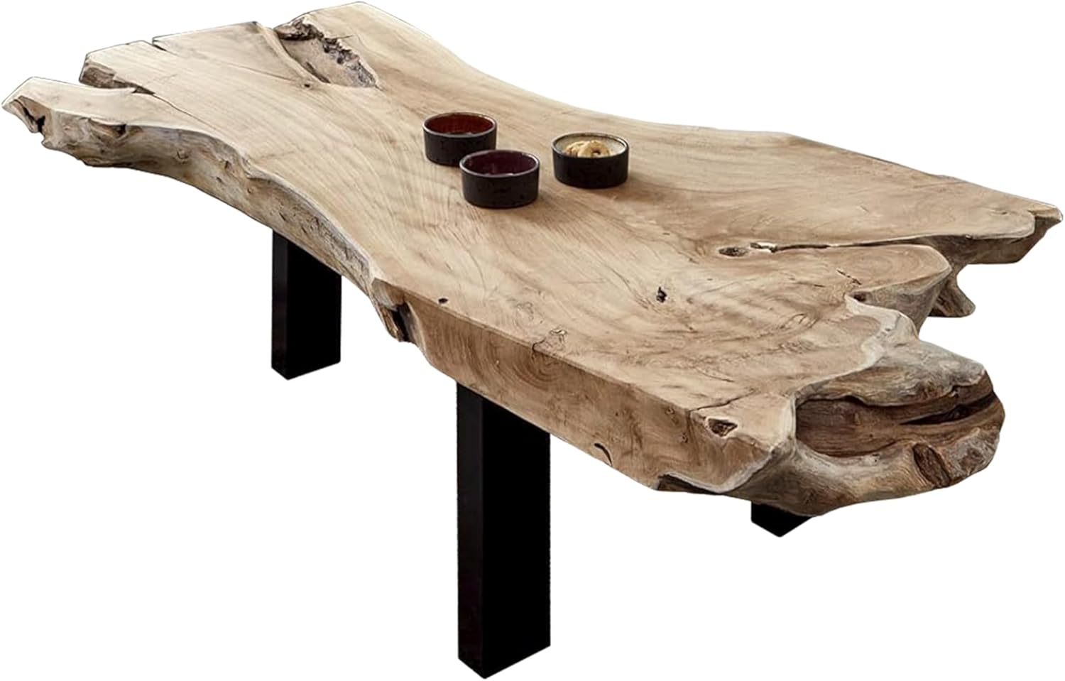 SAM Couchtisch Ibiza, Beistelltisch aus Wurzelholz, Teakholz massiv + naturbelassen, Sofatisch mit Metallbeinen schwarz, 110 x 60 x 40 cm
