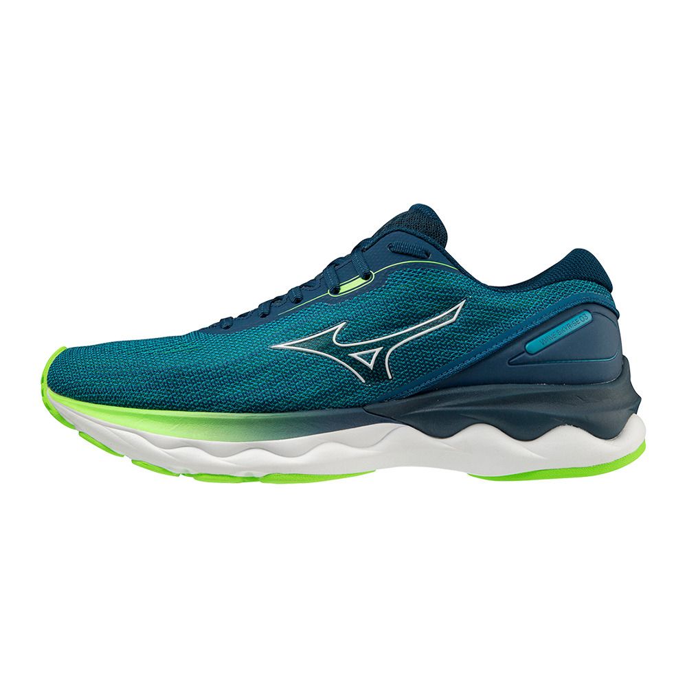 Mizuno WAVE SKYRISE 3 - Chaussures running Homme algiersb/wht/greengecko