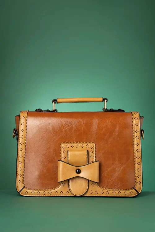 Banned Retro Scandal Office handtas in camel en cognac