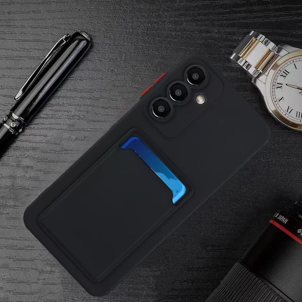 Samsung Galaxy A56 Gummi Case Hülle mit Kartenfach - Schwarz / Rot