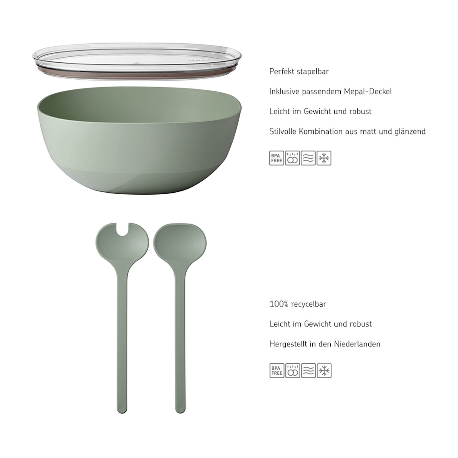 Mepal Servierschale mit Deckel & Salatbesteck Silueta 5000 ml