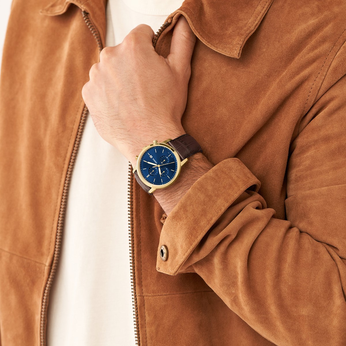Montre Fossil Minimalist cuir marron motif croco