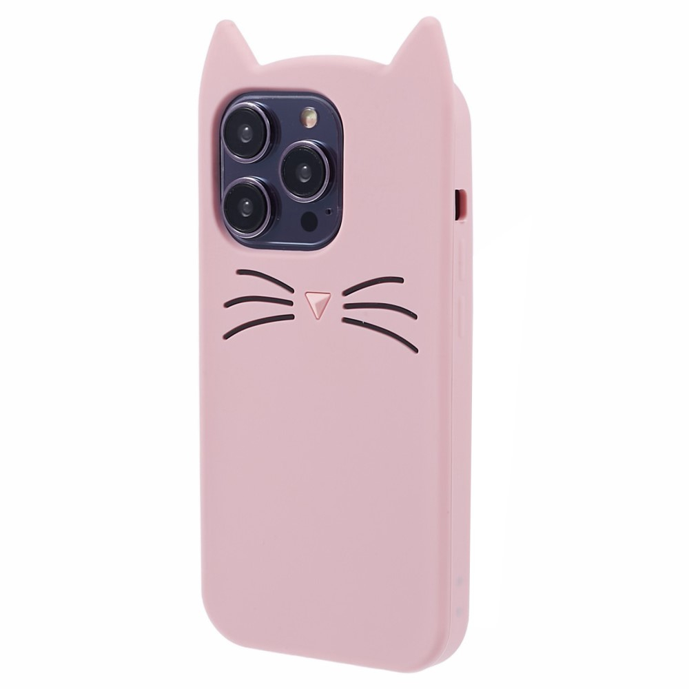 iPhone 14 Pro 3D Silikon Case Hülle mit Süssen Katzenohren - Rosa