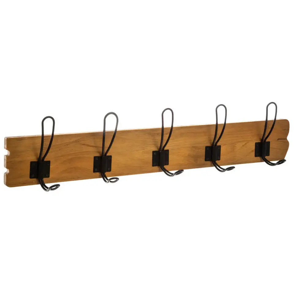 5Five Kapstok rek wand/muur - lichtbruin - 5 ophanghaken - B64 cm