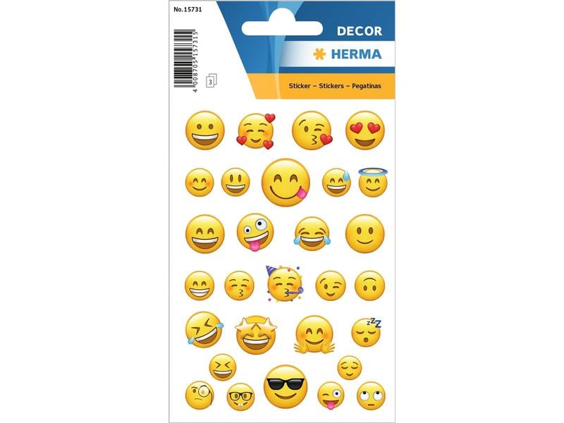 Herma Stickers Motivsticker Lovely Emojis 3 Blatt à 90 Stic Selbstklebende Emojisticker