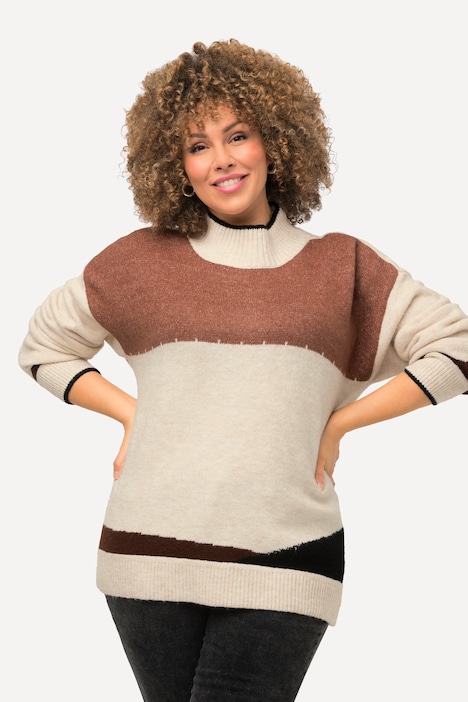 Pullover, Colorblocking, Rollkragen, Langarm