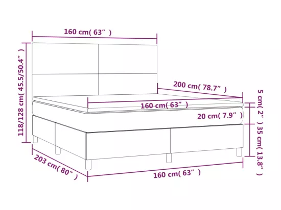 Sommier tapissier matelas et LED Bleu foncé 160x200 cm Velours