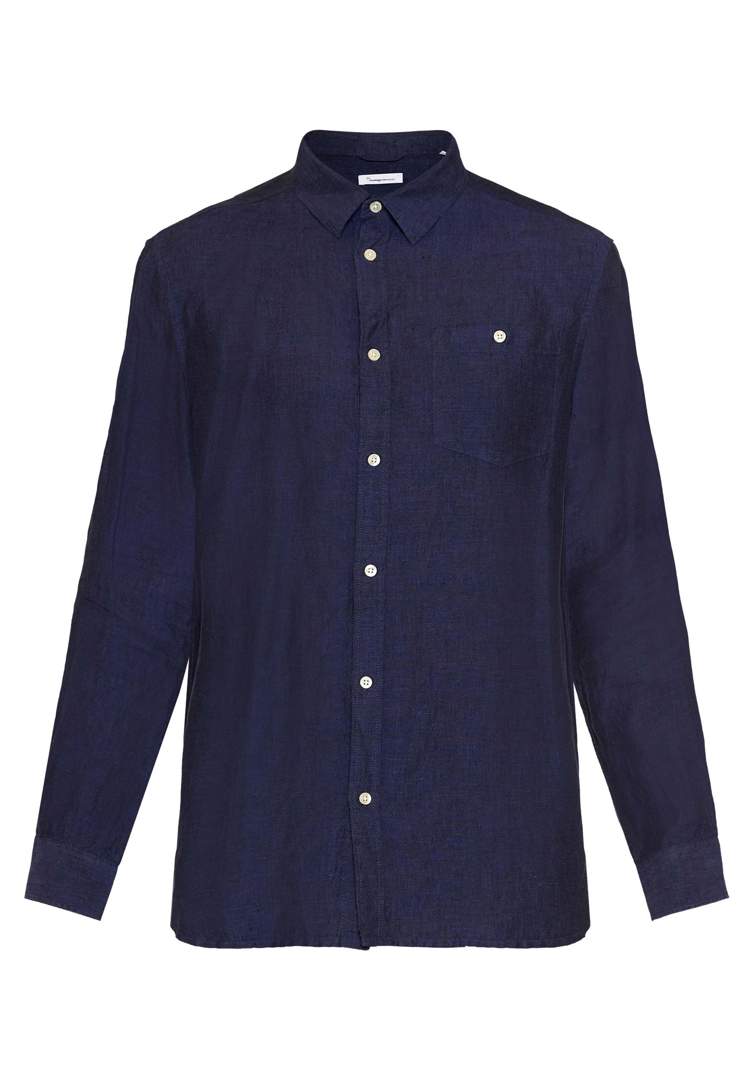 Knowledge Cotton Apparel Leinenhemd Regular Linen Shirt Yarndyed - Total Eclipse