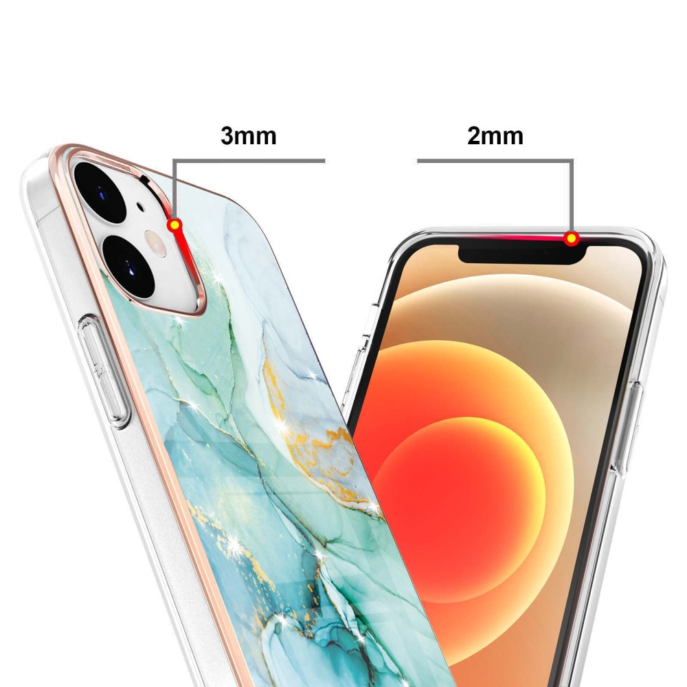 iPhone 12 / iPhone 12 Pro Gummi Case Hülle Galvanisierter Rahmen Marble Marmor Design - Türkis / Roségold