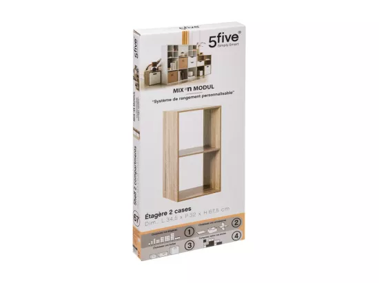 Meuble Étagère 2 cases de rangement effet chêne naturel H 67.5 cm - à poser ou mural