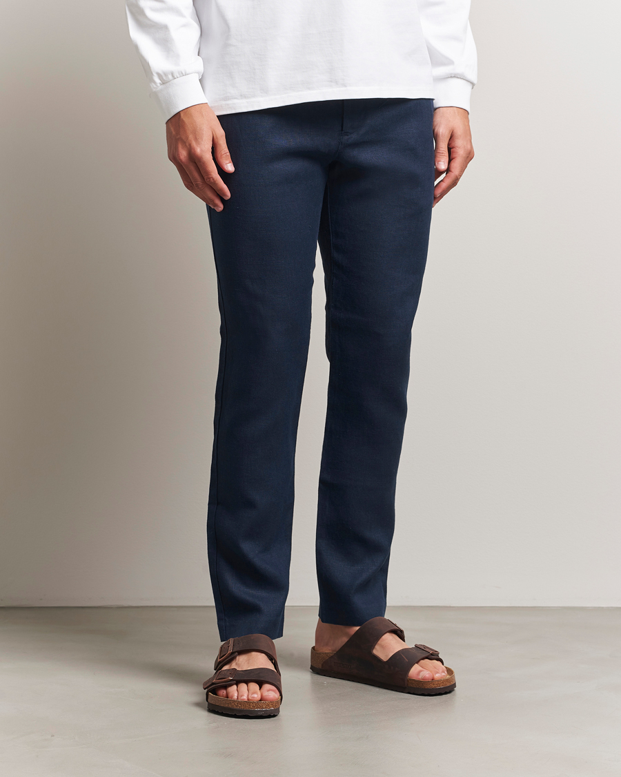 NN07 Theo Linen Trousers Navy Blue