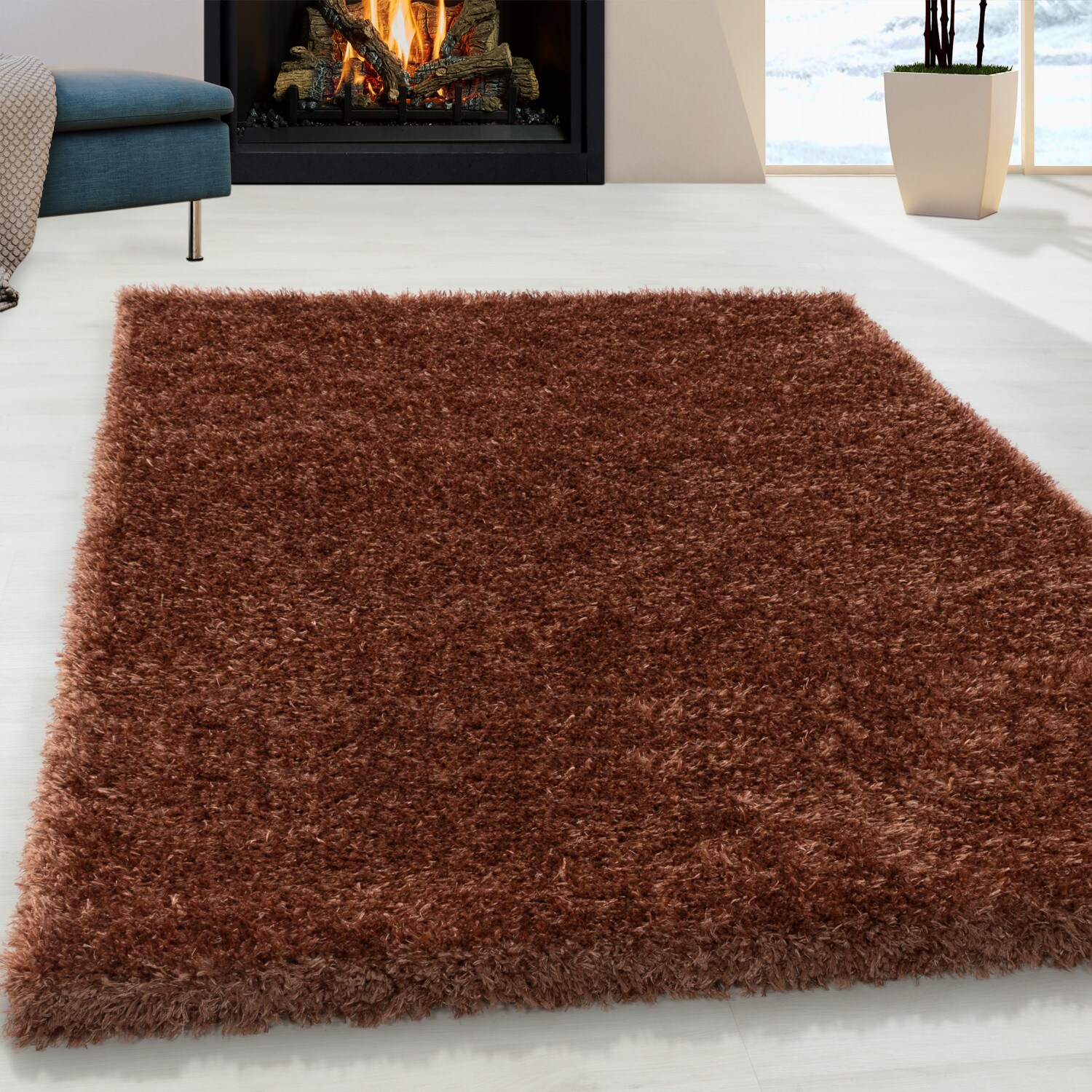 Einfarbig Hochflor Teppich, Flauschiger Langflor Shaggy Teppich, Rechteckig