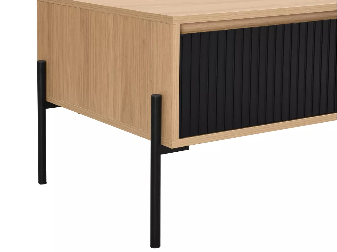 Table basse avec 1 tiroir et 2 niches - Noir et Naturel clair - GLARODI