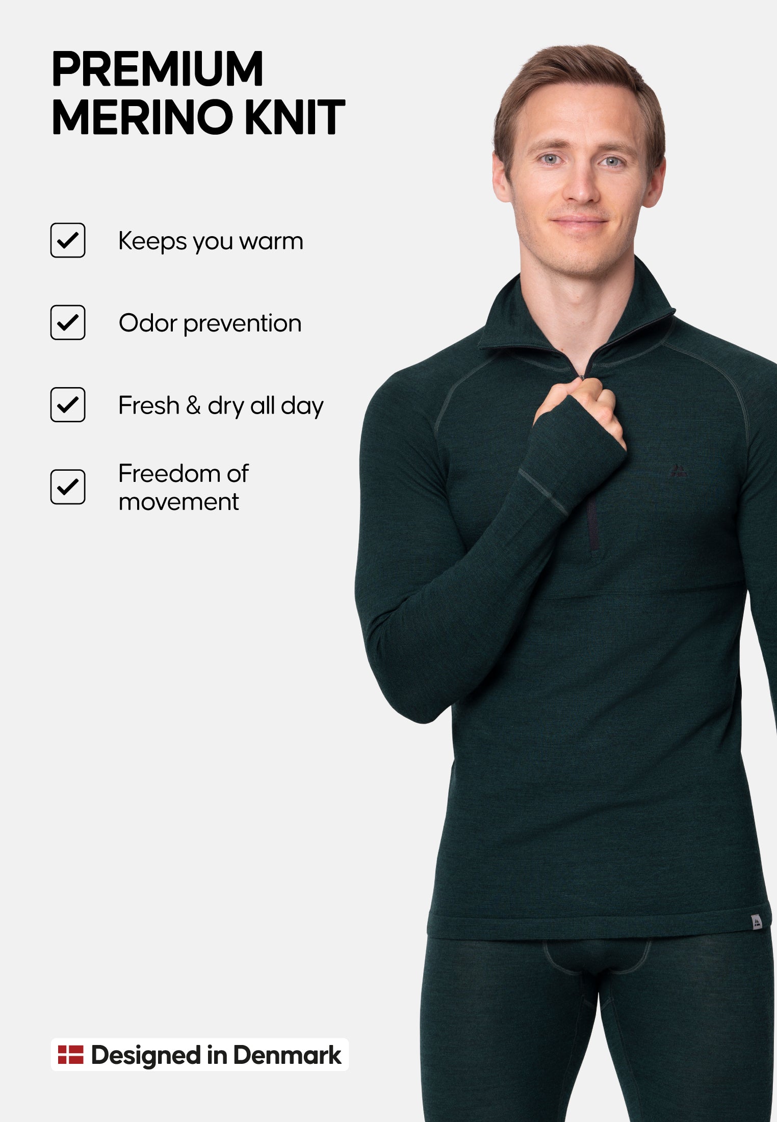 MERINOULD BASELAYER HALF-ZIP BLUSE TIL MÆND
