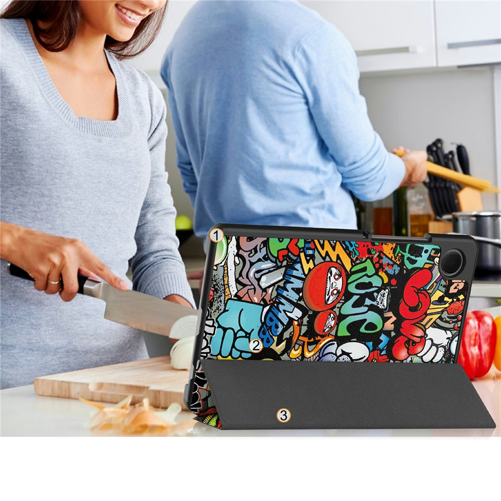 Samsung Galaxy Tab A11 / A9 Leder Tasche Smart Cover Schutzhülle - Graffiti