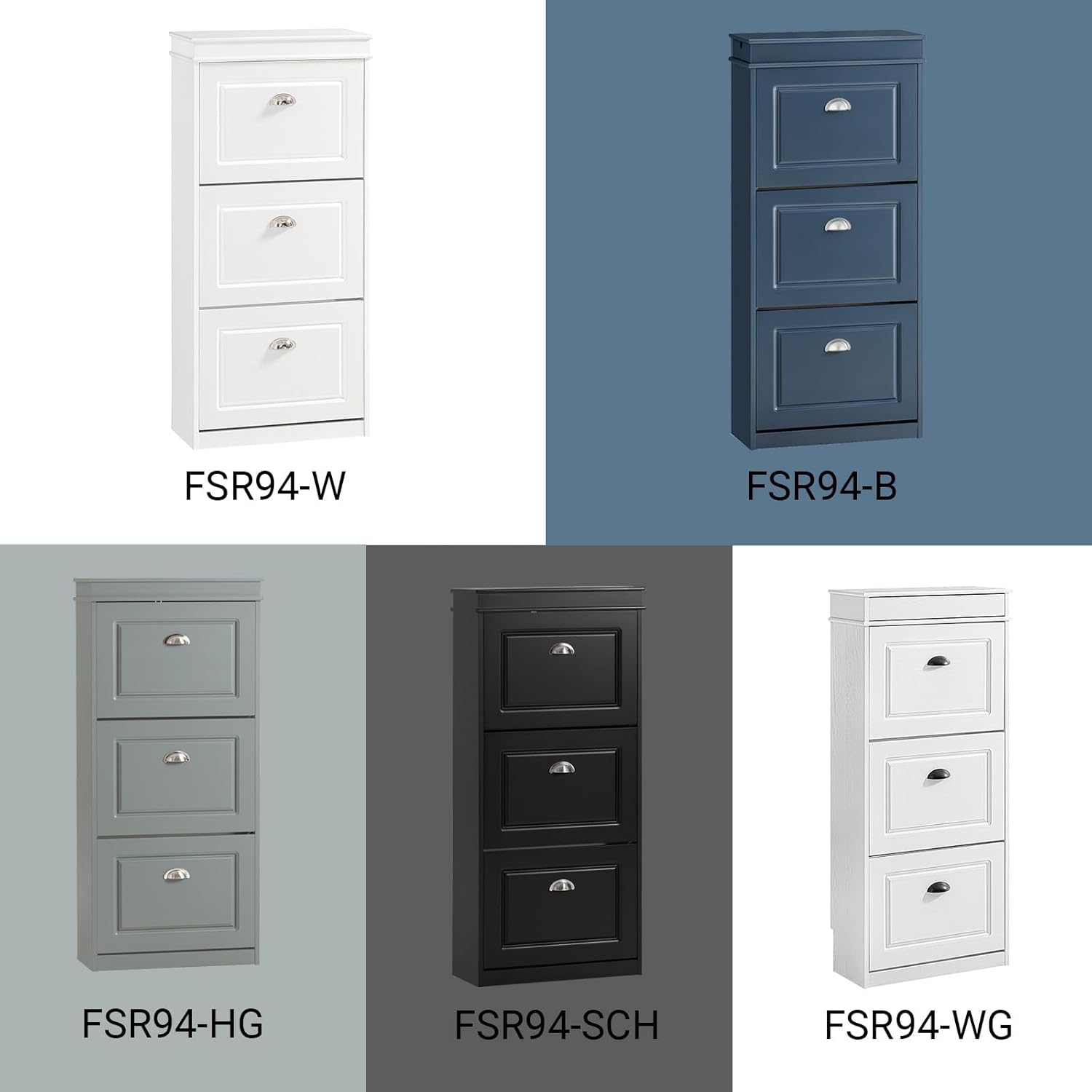 SoBuy Schuhschrank mit Schublade und Haken- Schuhregal Schuhkipper Schmal – 3 Klappen für bis zu 12 Paar Schuhe – Ideal für Flur & kleine Räume – MDF(E1), Blau, 53x24x118cm – FSR94-B