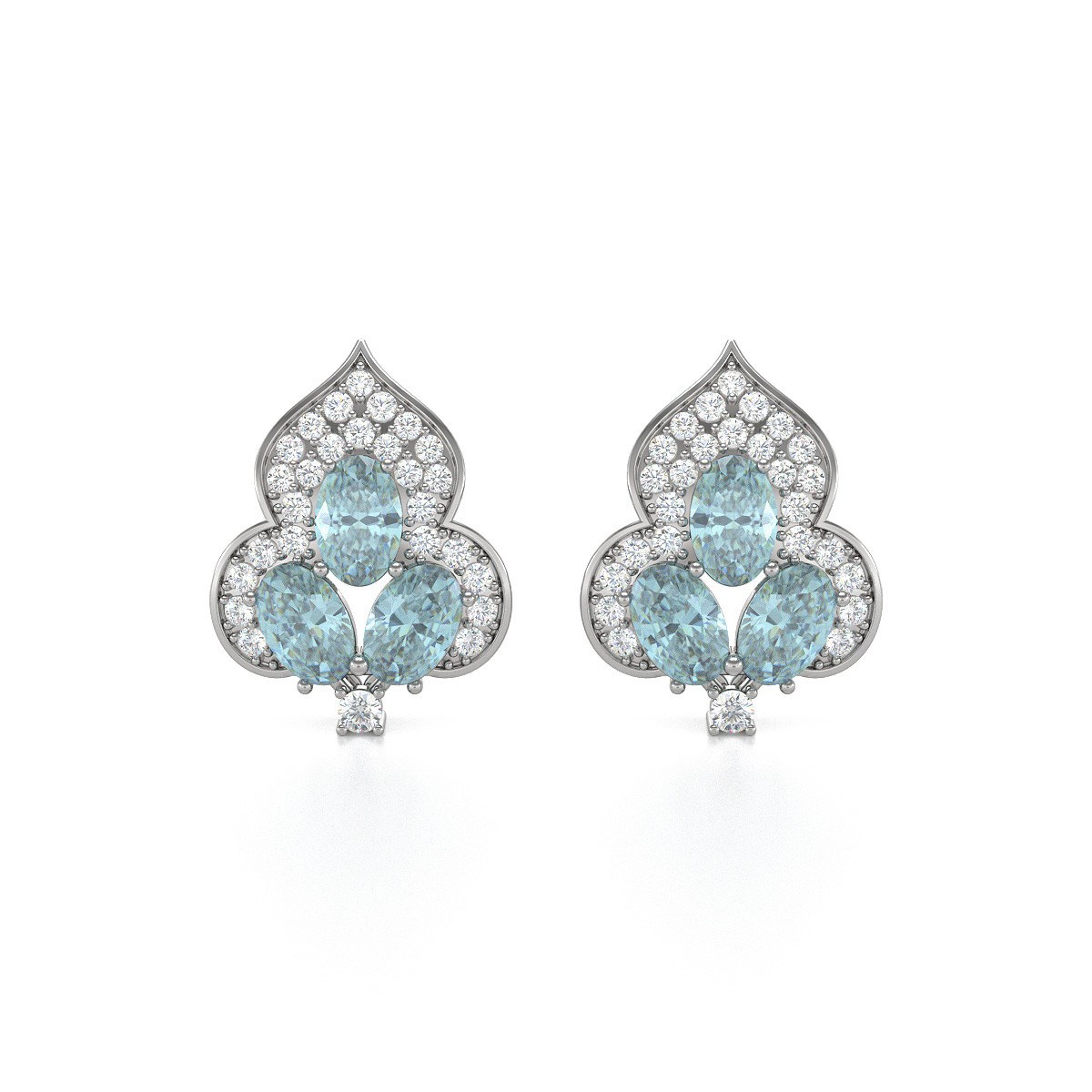 Boucles d'oreilles ADEN Aigue-Marine et Diamants sur Argent 925 3.5grs