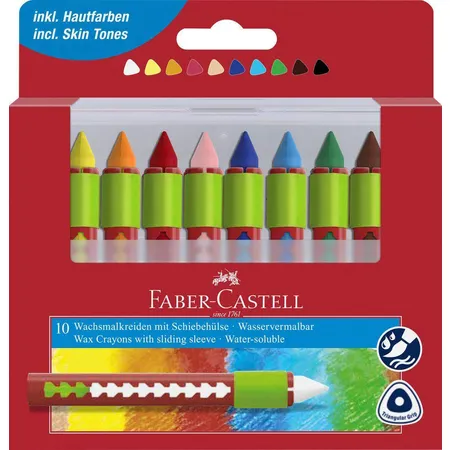 Faber-Castell Wachsmalkreiden wasservermalbar, 10 Stück Kunststoffbox