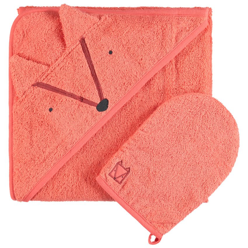 Set de bain avec cape et gant motif animal - Rouge