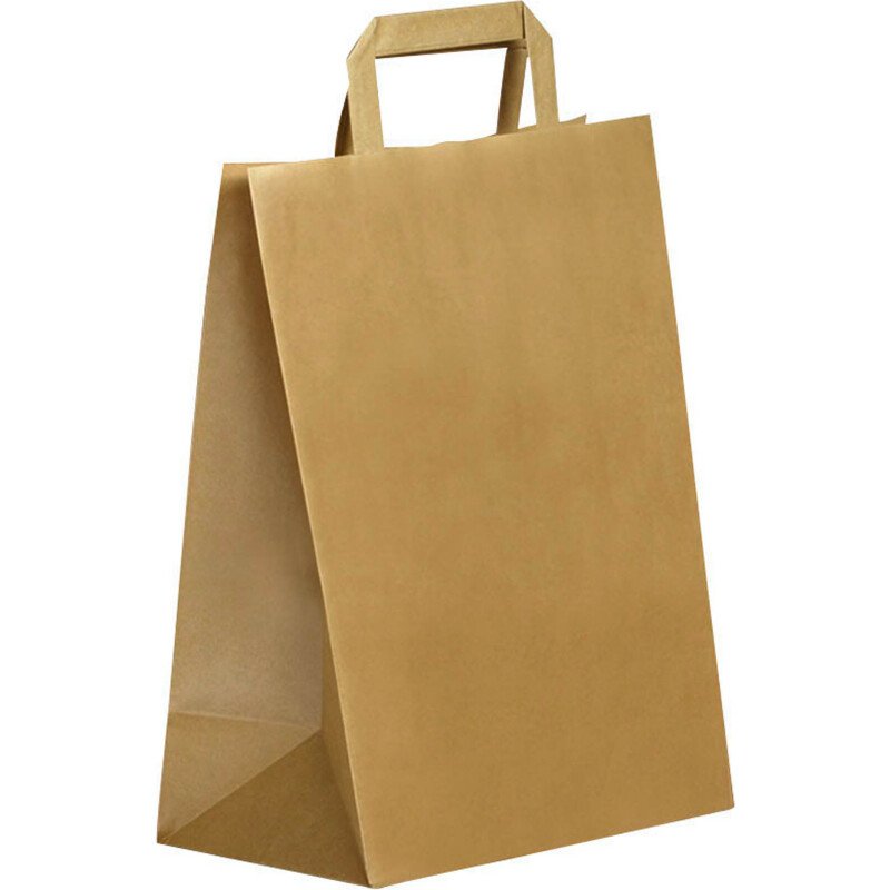 Sacs ECO kraft brun poignées plates 31 x 26 x 14 cm - Carton de 250