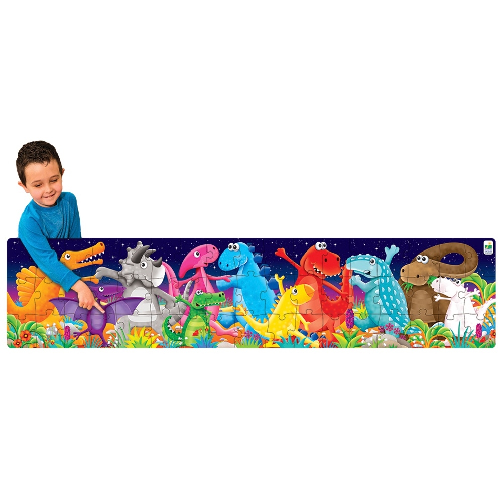 Langes und großes farbenfrohes Tanz-Dino-Puzzle (51 Teile)