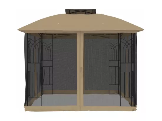 Tonnelle avec double toit et parois en filet taupe acier