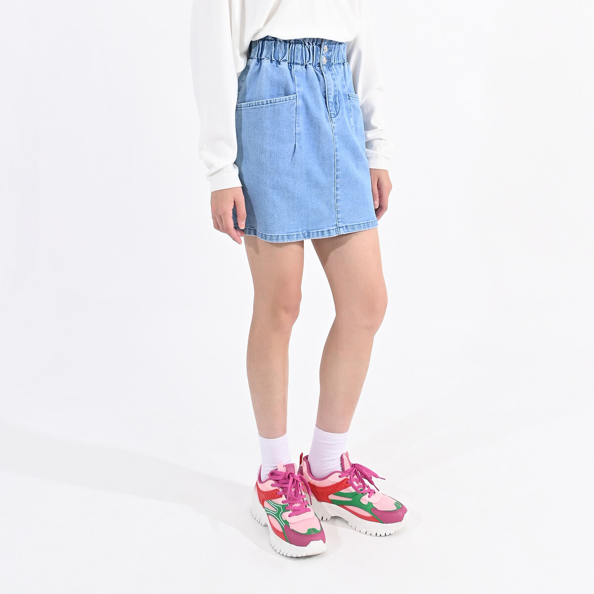 LILI SIDONIO<br>Saia jeans de cintura alta