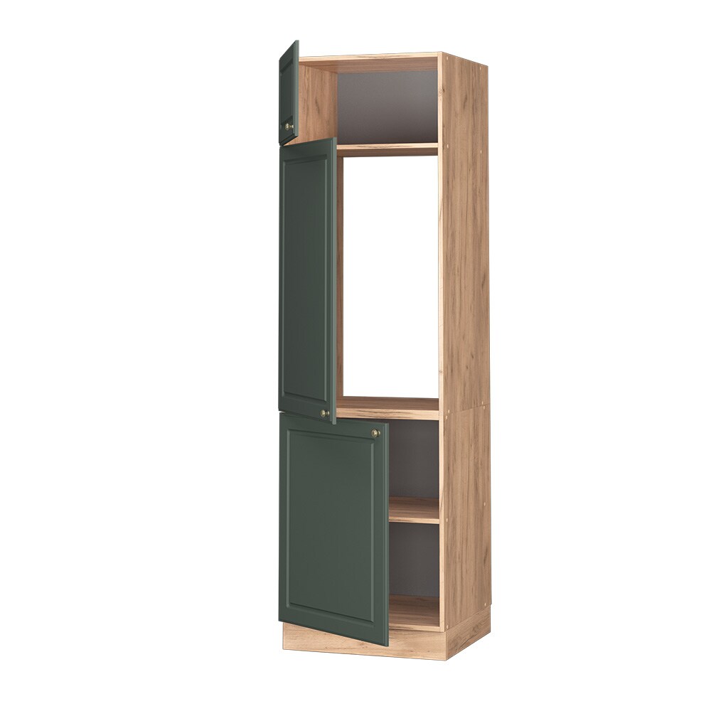 Vicco Kühlumbauschrank Küchenschrank Küchenmöbel Fame-Line Eiche Grün-Gold Landhaus 60 cm Küche Einbauküche Blende Drehtür Einlegeboden Kühlschrank Küchenzeile