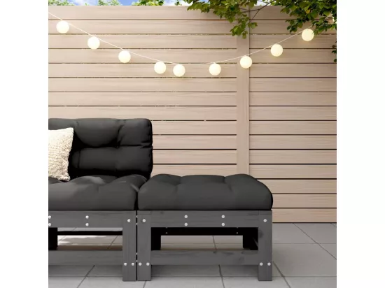 Repose-pied de jardin avec coussin gris bois de pin massif