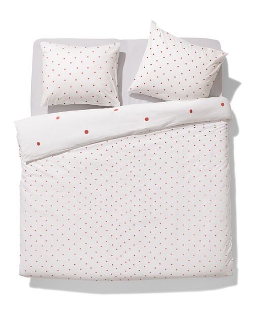 housse de couette 200x200/220 coton doux blanche à pois marron