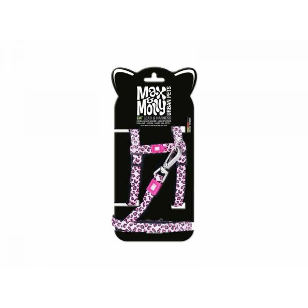 Max & Molly Peitoral   Trela Leopard Pink para Gato