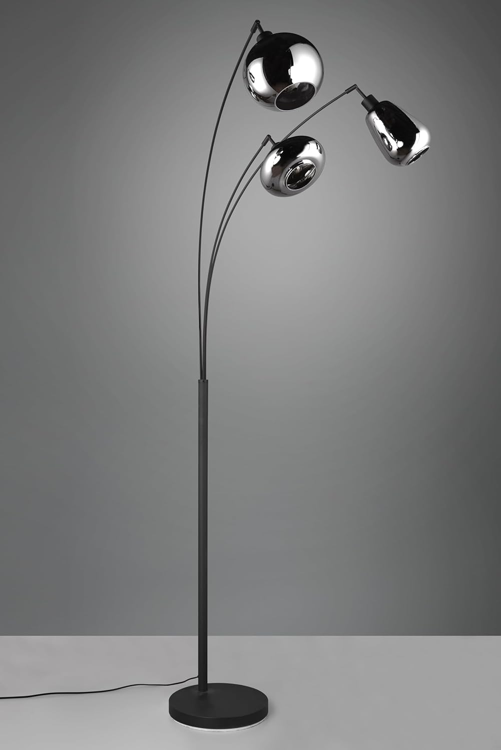 Trio Leuchten Stehleuchte Lumina 417000332, Metall Schwarz matt, Glas chrom bedampft, exkl. 3x E14