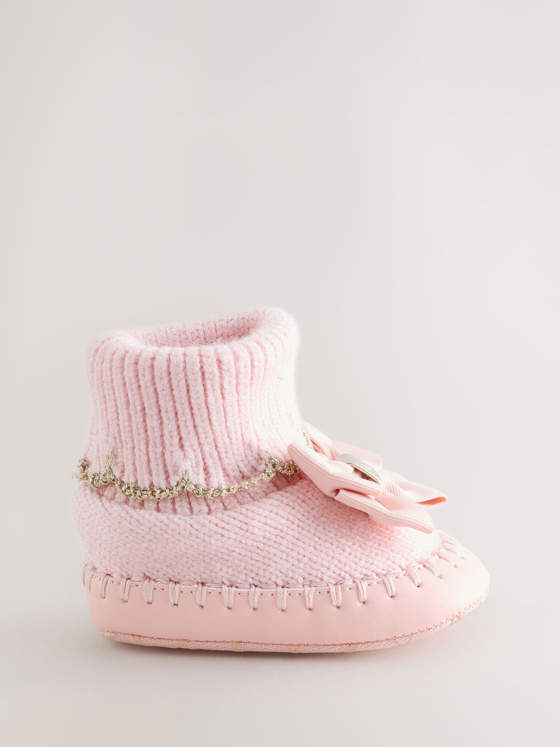 Roze - Baby Girls Scallop Edge Knitted Padders Booties with Bow