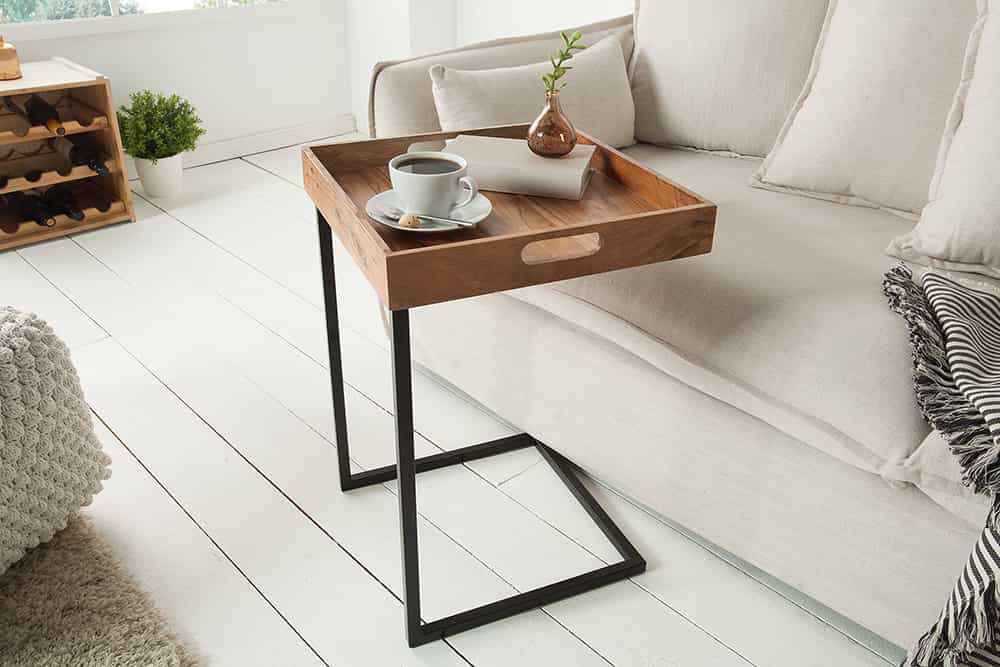 Design Beistelltisch CIANO 40cm Akazie Massivholz schwarz Tablett-Tisch