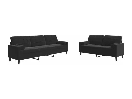 Ensemble de canapés 2pcs et coussins et traversins noir velours