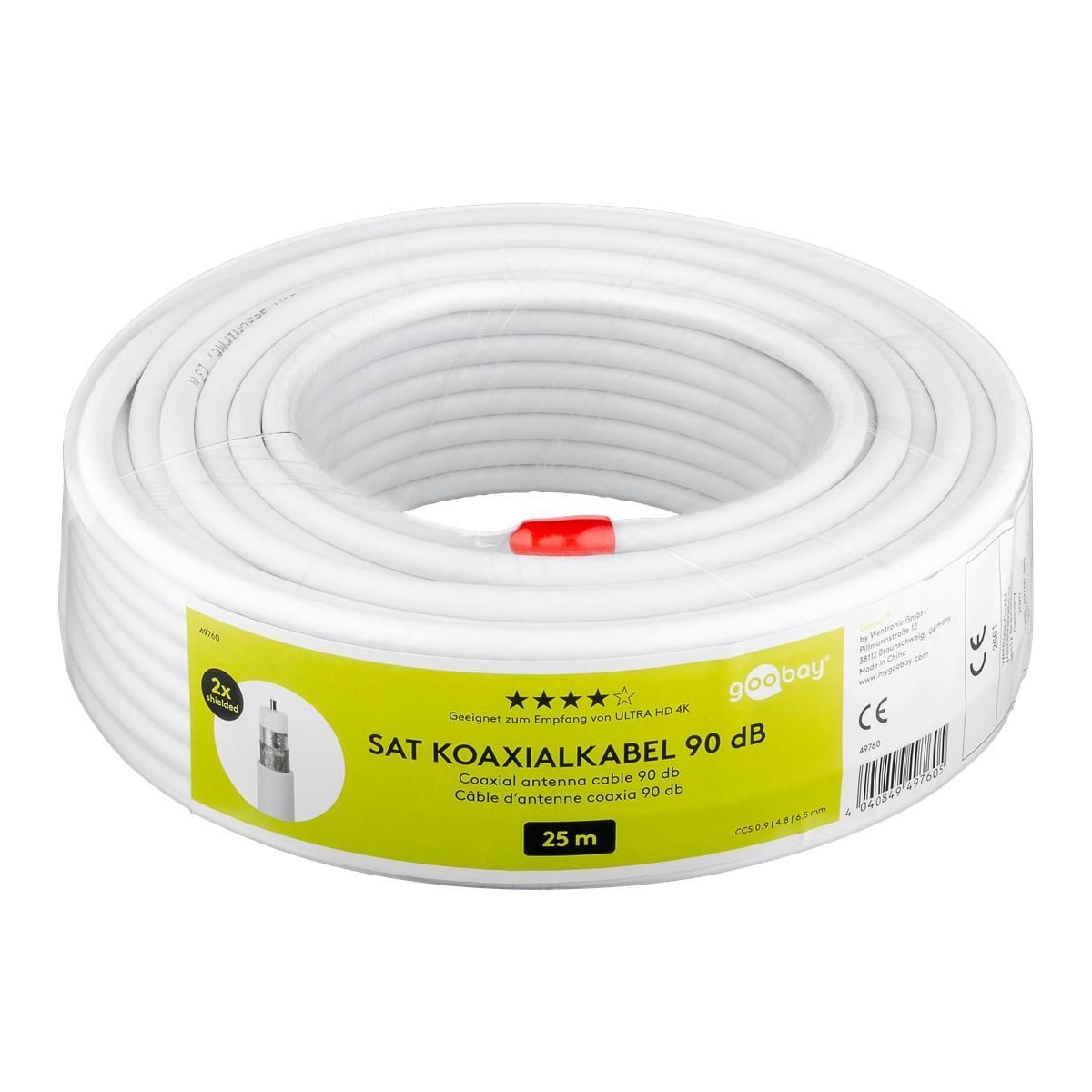 90 dB SAT-koaxialkabel, dubbelskärmad