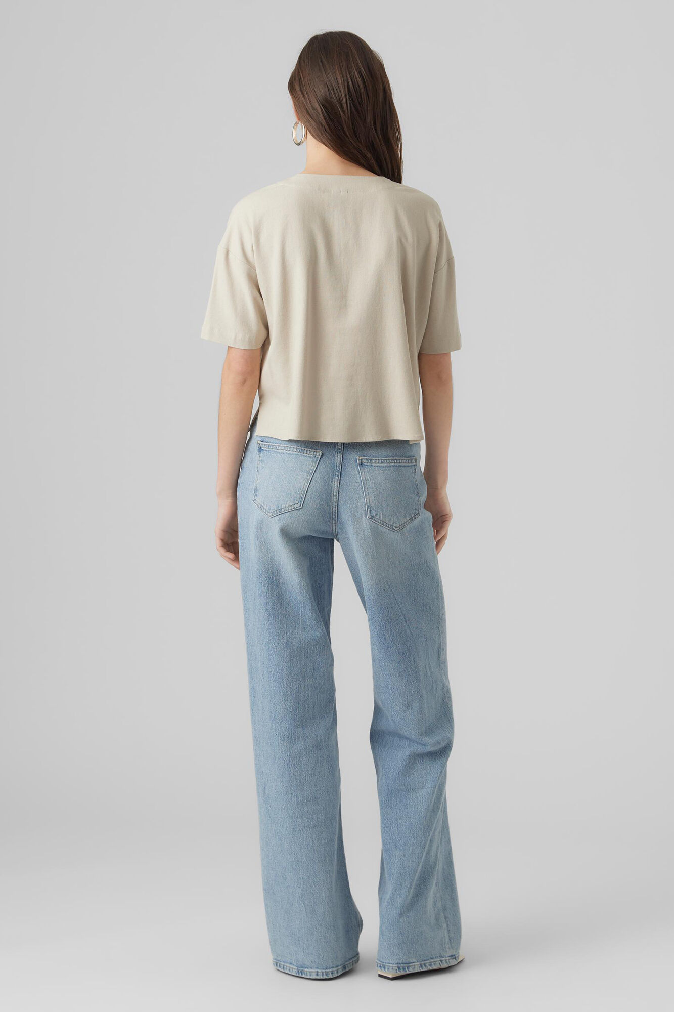 Blusa de linho de manga curta - Cinza