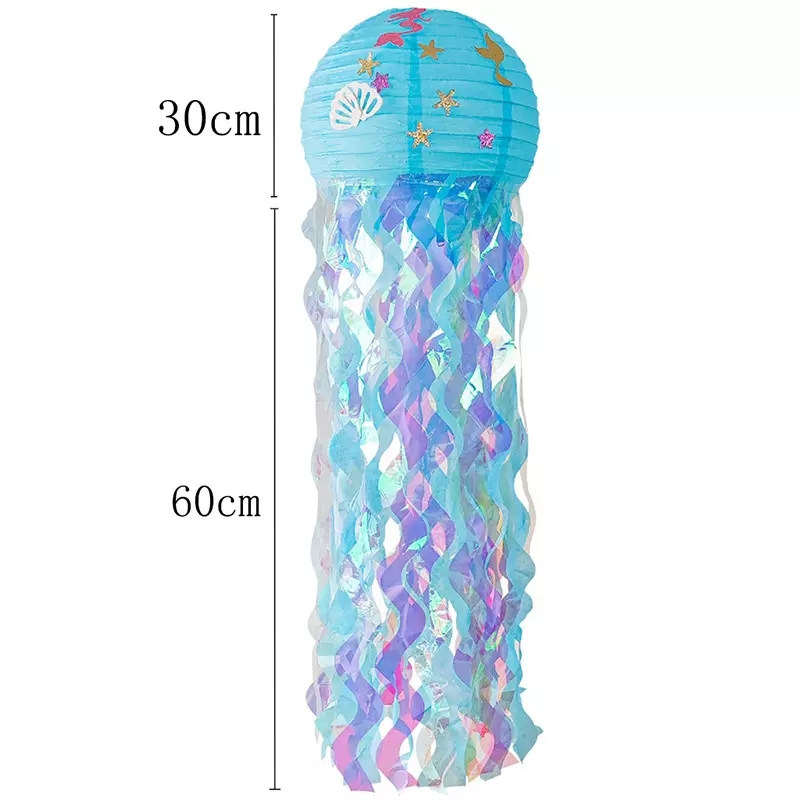 (2er Set) Papier Lampion Party Deko Qualle Lampion - Blau