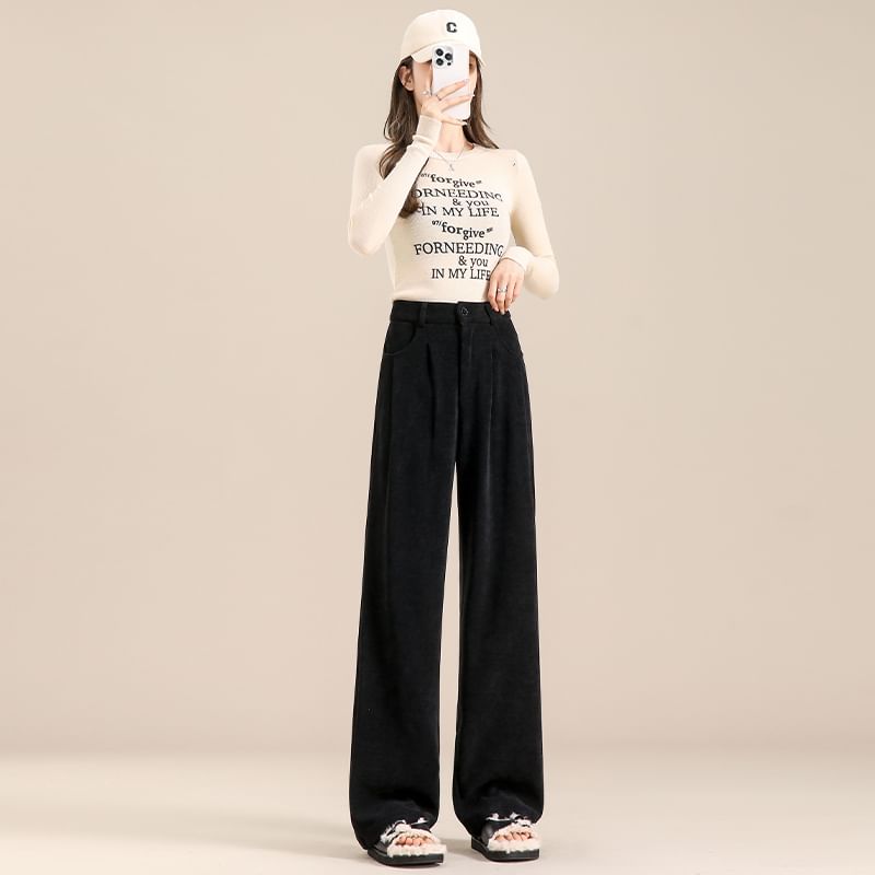 evanesce - Corduroy High Rise Rib Wide Leg Broek