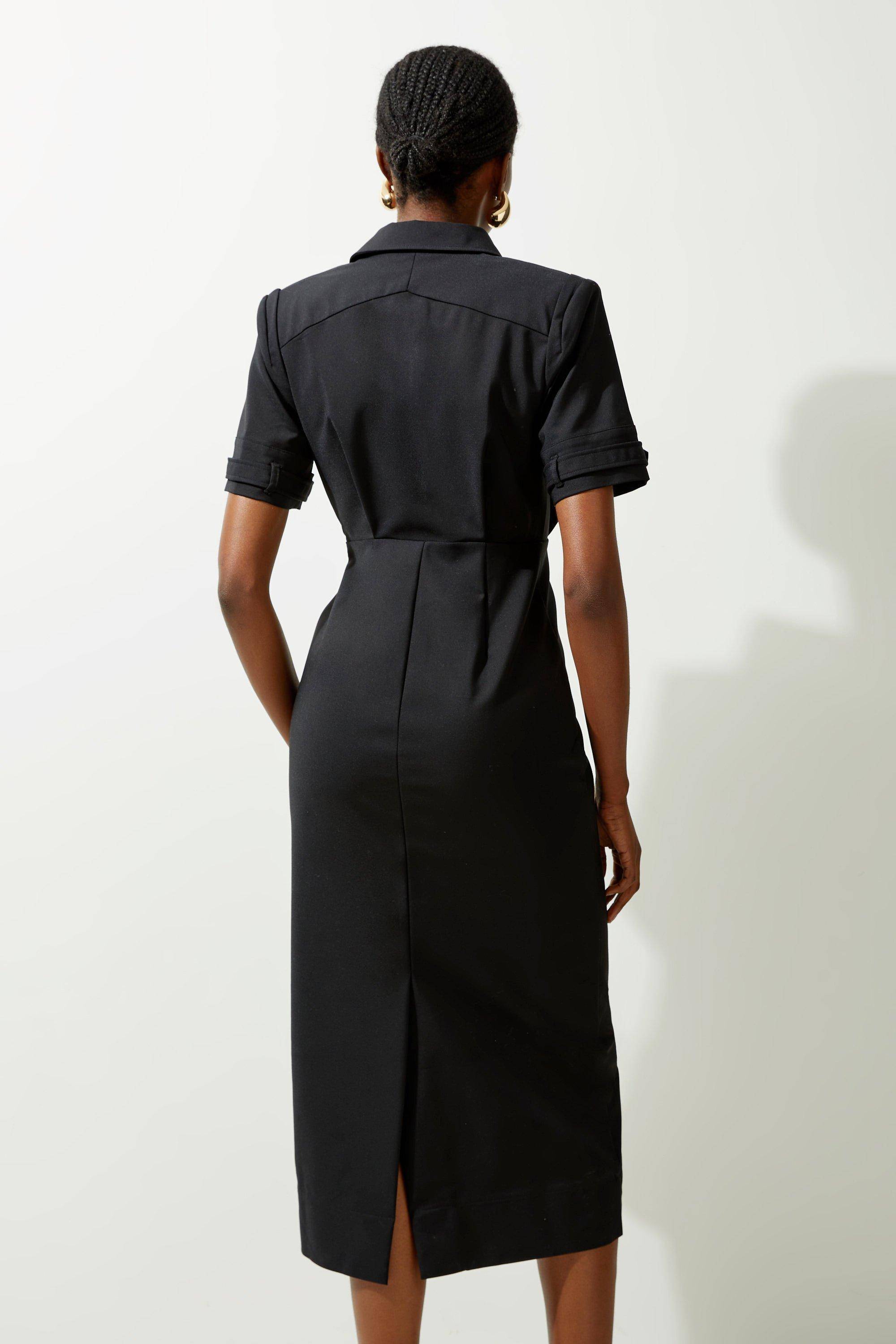 KarenMillen Robe chemise tissée Essential Techno à manches avec ferrures dorées