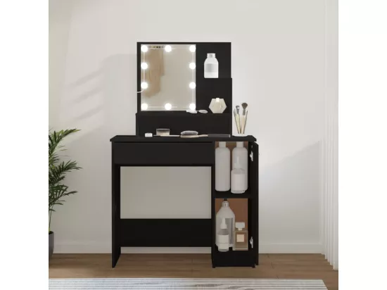 Coiffeuse avec LED noir 86,5x35x136 cm