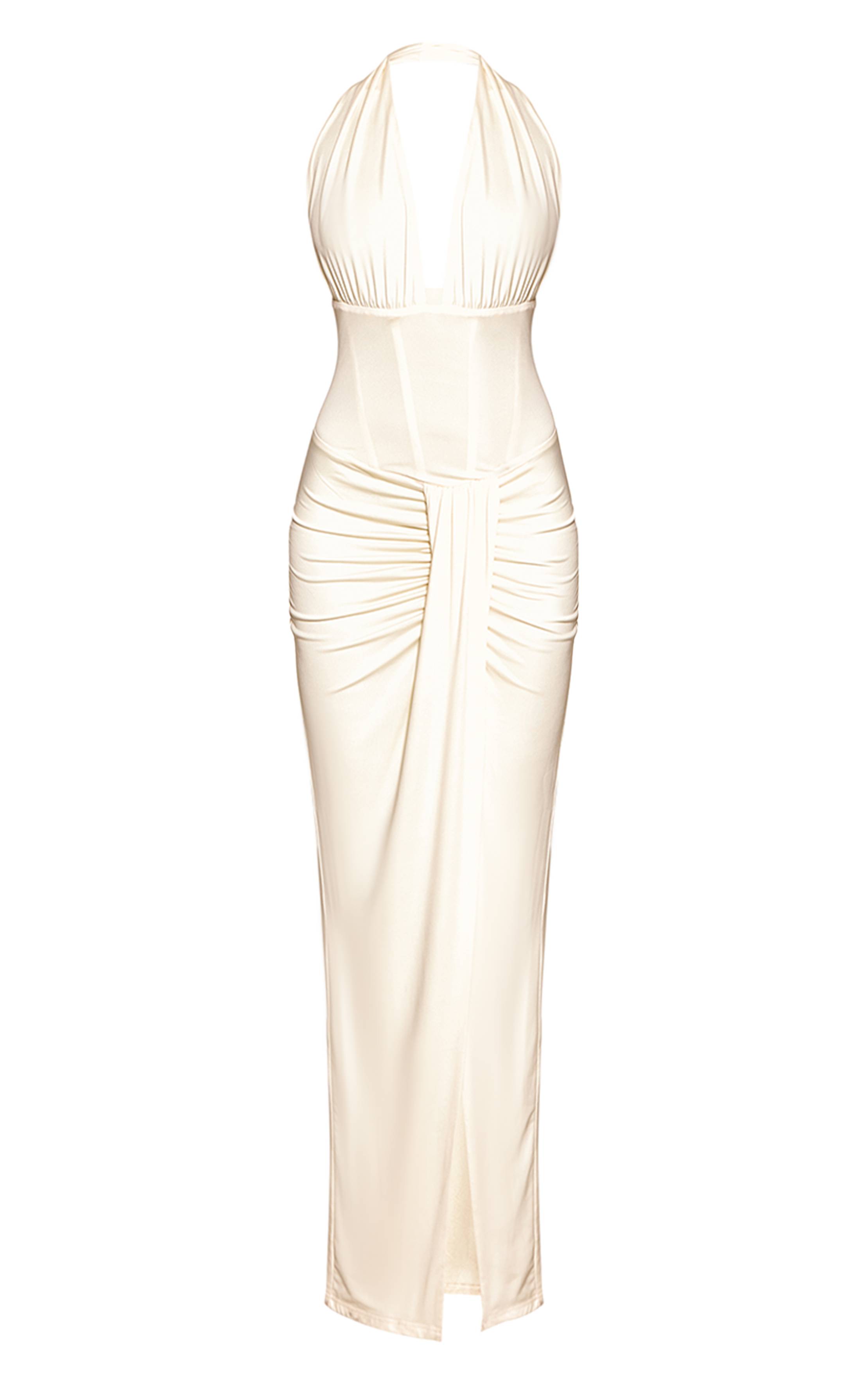 Crème Robe Longue Drapée À Corsage Bustier Plongeant