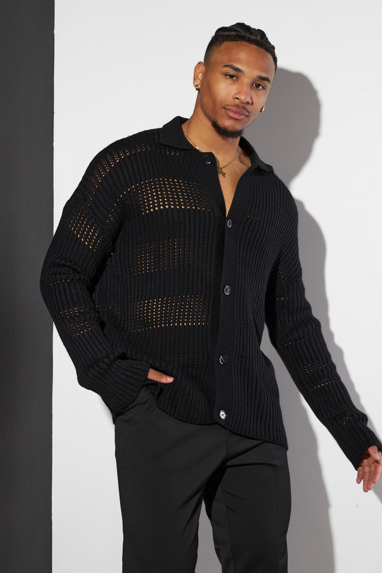 Gilet en maille ajourée noir