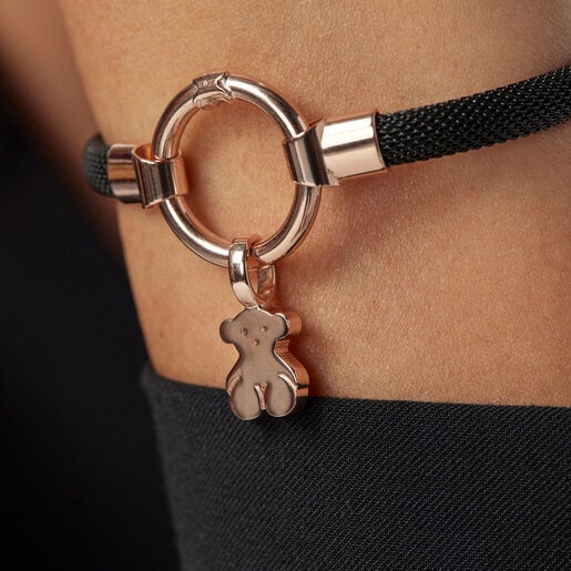 Pulseira média com banho de ouro rosa 18k sobre aço prateado e IP preto.