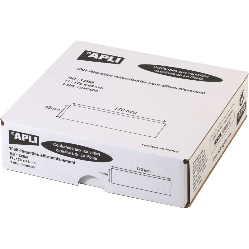 Etiquette affranchissement 1 de front 170 x 45 mm Apli Agipa blanche - Boîte de 1000